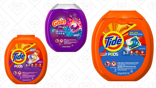 Tide PODS 3 in 1 HE Turbo Laundry Detergent Pacs, Original Scent, 81 Count Tub | $16 | Amazon | Clip $3 off couponGain Flings Scent Duets Laundry Detergent Pacs, Wildflower and Waterfall Scent, 61 Count | $16 | Amazon | Clip $3 off couponTide PODS 3 in 1 HE Turbo Laundry Detergent Pacs, Spring Meadow Scent, 81 Count Tub | $17 | Amazon | Clip $3 off coupon
